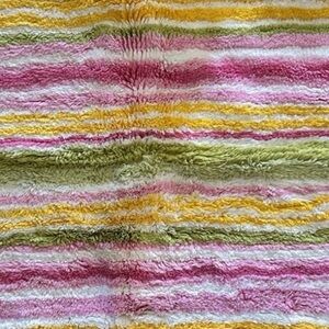 Pottery Barn Kids Striped Shag Rug in Pink, Yellow & Sage